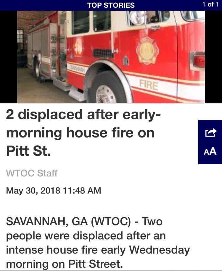 News Report of the Fire that displaced my mother and grandmother and destroyed my childhood home in May of 2018. 